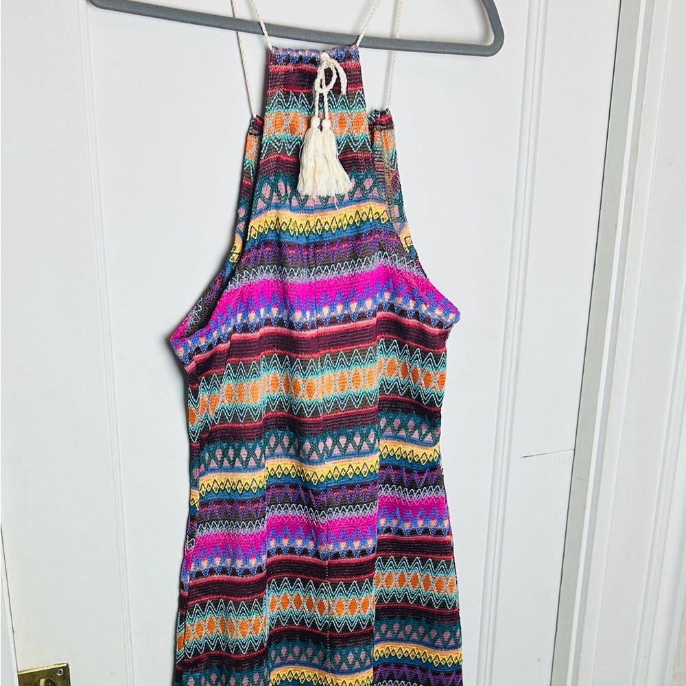 Colorful Patterned Halter Dress with Fringe - Picture 4 of 4